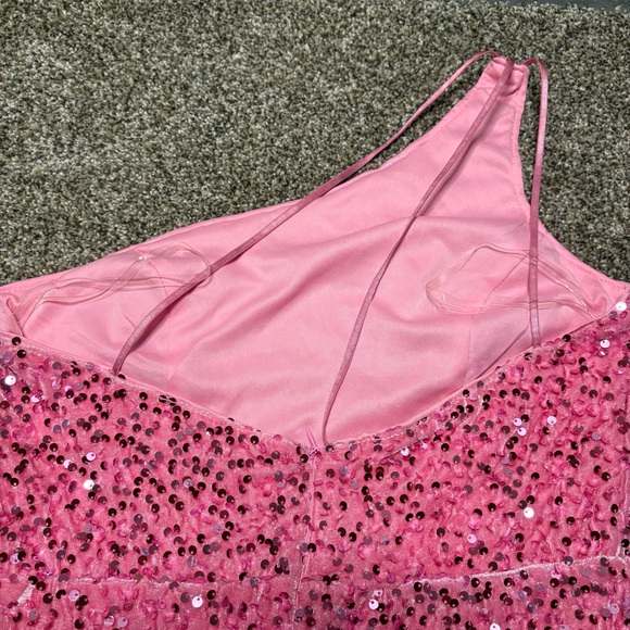 Faeriesty Women’s Large One-Shoulder Pink Sequin Pink Dress - Picture 11 of 14